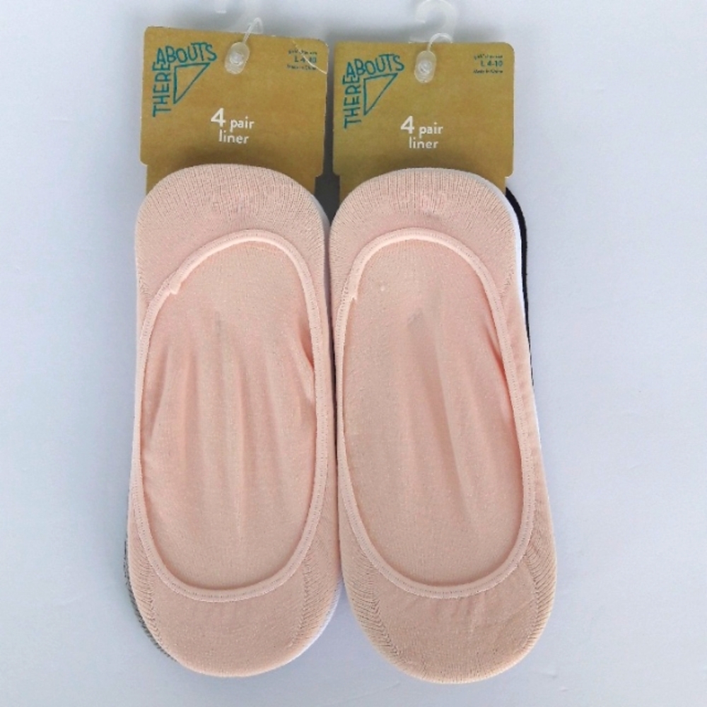 NWT 2 Packs of 4 (8 Pair Total) Girls  Liner Socks Shoe Size Large 4-10